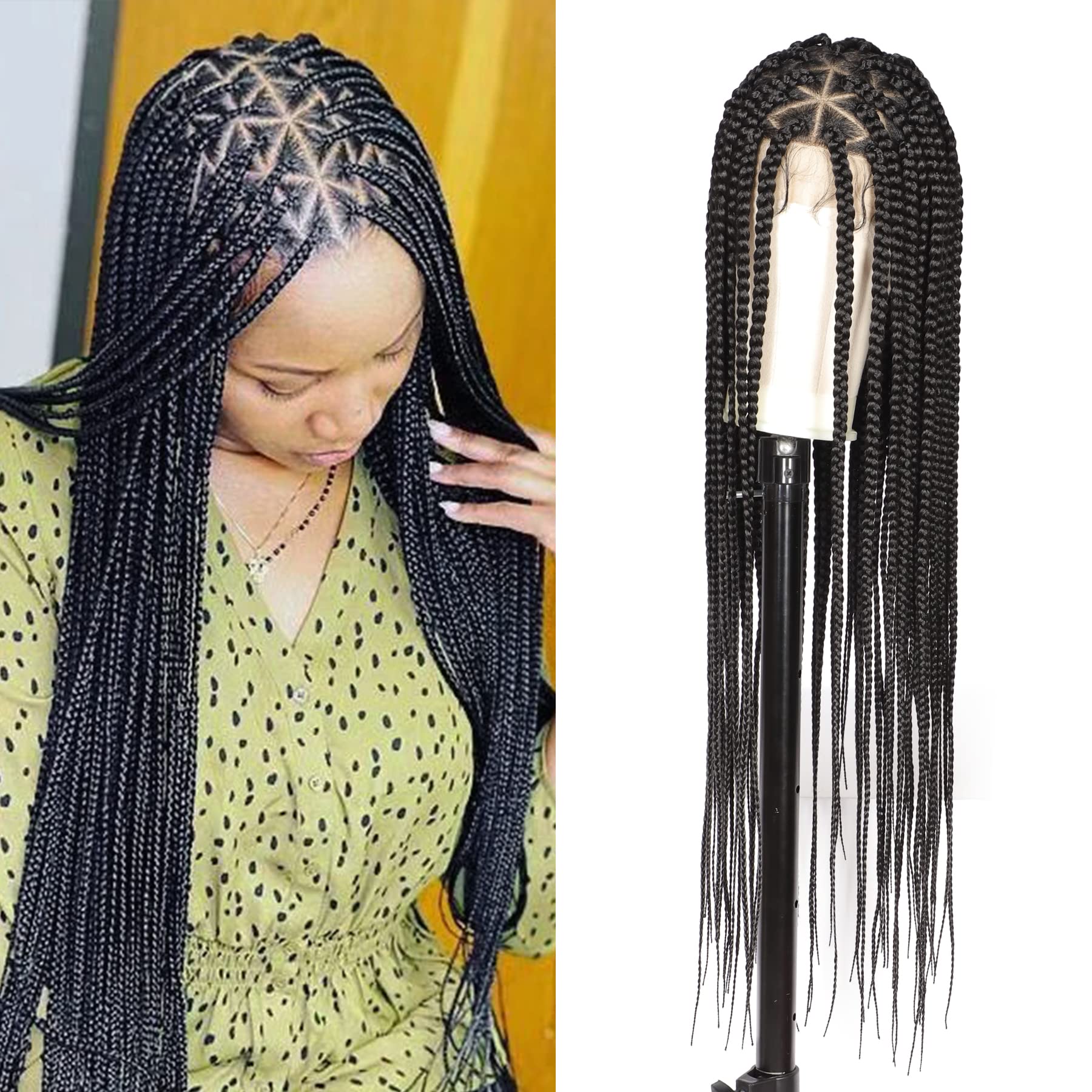 Lexqui 36-inch knotless box braided wig, front view with natural length
