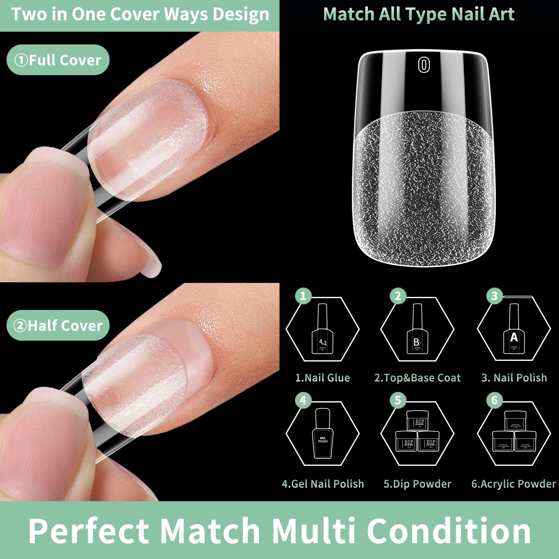 LEYKOSH full-cover pre-shaped nail tips—ideal base for gel, acrylic, or dip nails.