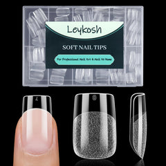 LEYKOSH short square tips 216pcs—matte finish for quick at-home manicures.
