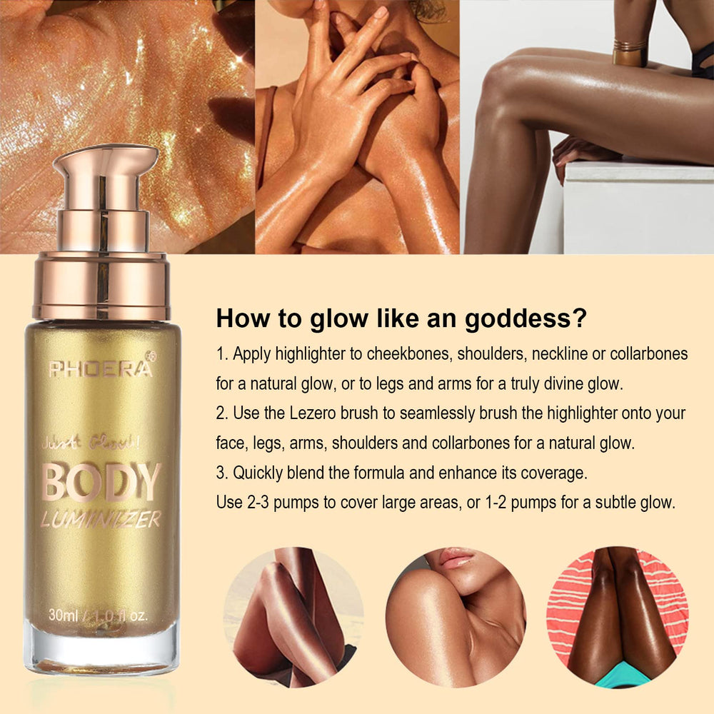 Lezero Metallic Gold glow finish enhances natural radiance with a subtle shimmer.