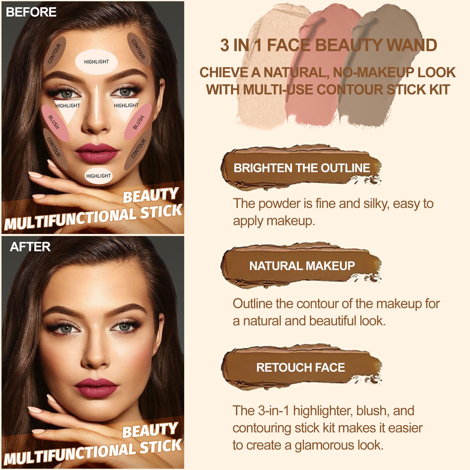 Lezero contour kit medium bronzer stick swatch for warm definition.