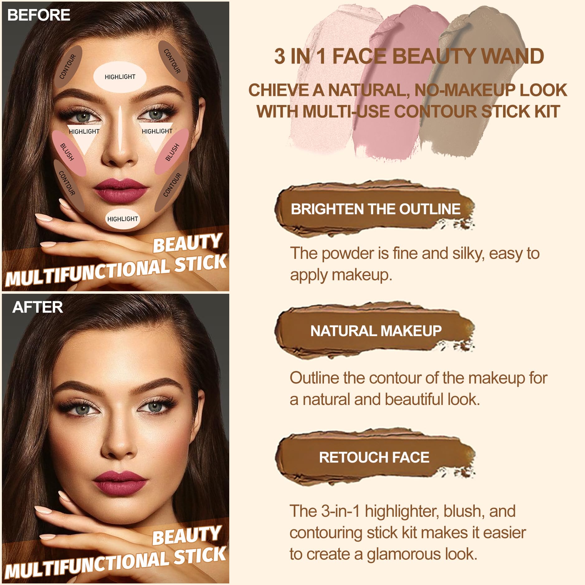 Lezero contour kit bronzer stick adds warmth and sun-kissed depth.