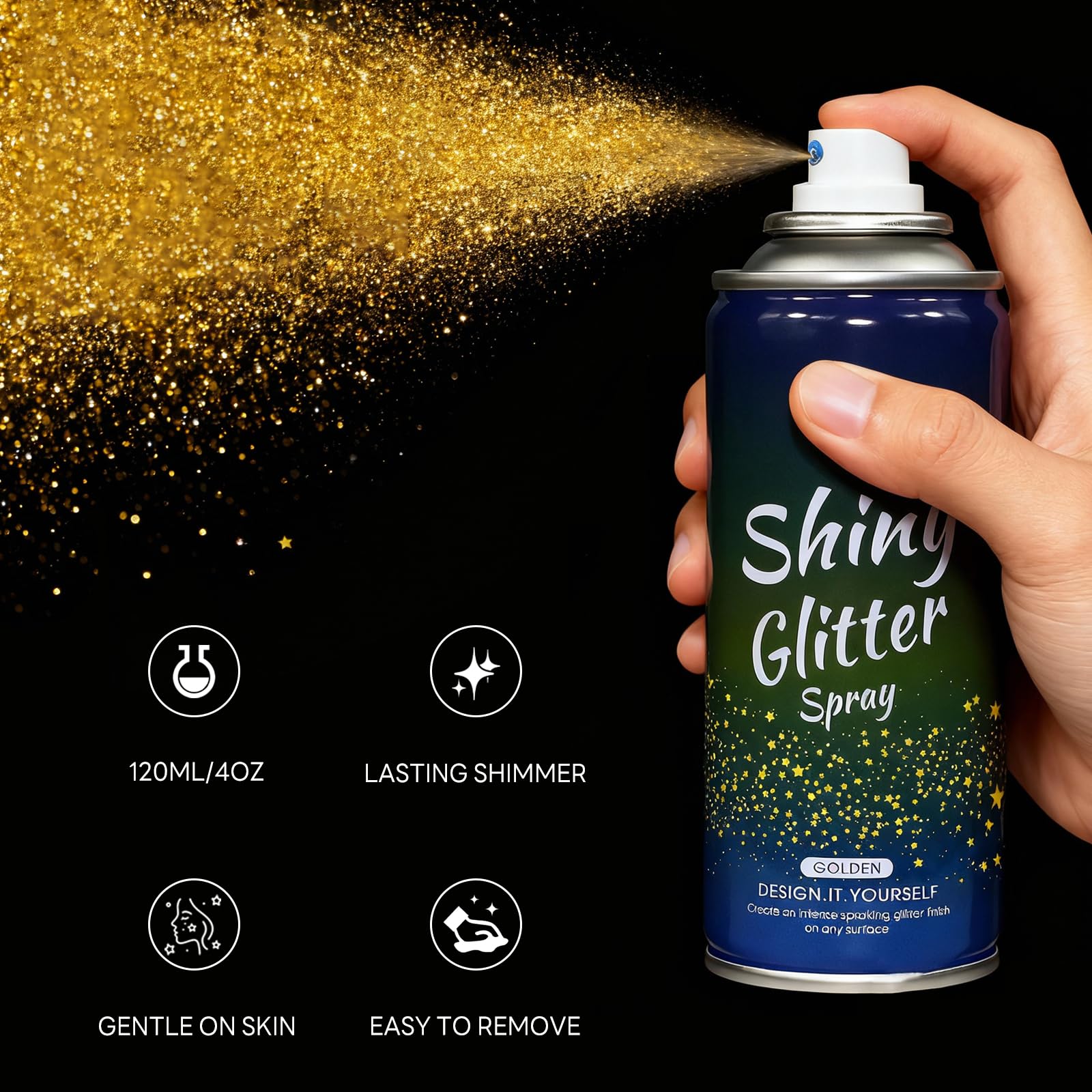 Lezero Glitter Spray on the body provides radiant, multi-dimensional shine.