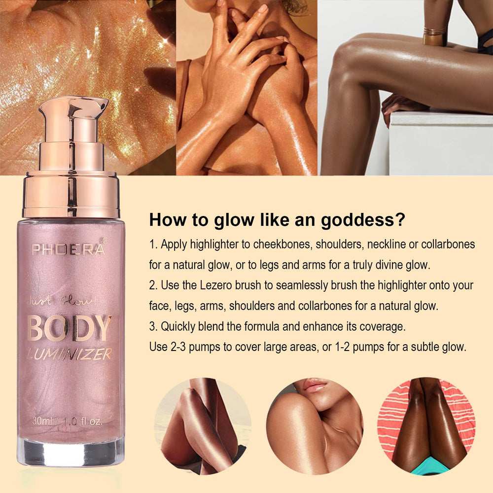 Lezero Body Shimmer Oil hydrates with soft shimmer on exposed skin