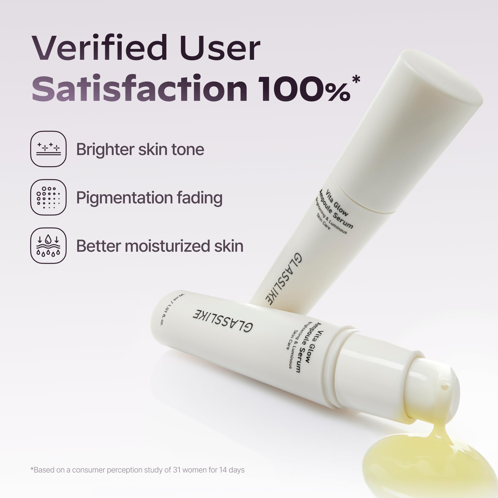Texture close-up emphasizes light, fast-absorbing serum with glass-like shine.