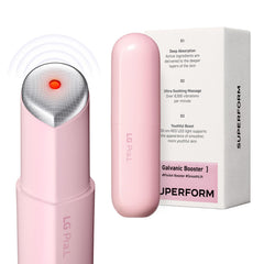 LG Pra.L Superform Galvanic Booster Blush Pink bottle for travel-friendly skincare support.