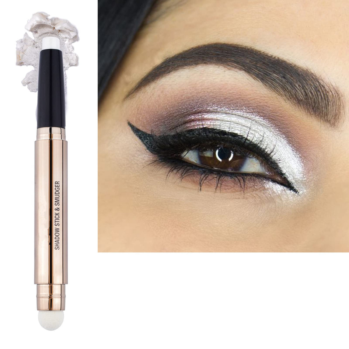 LGSZGDCN white eyeshadow stick with built-in brush for quick, crease-free blending on lids.
