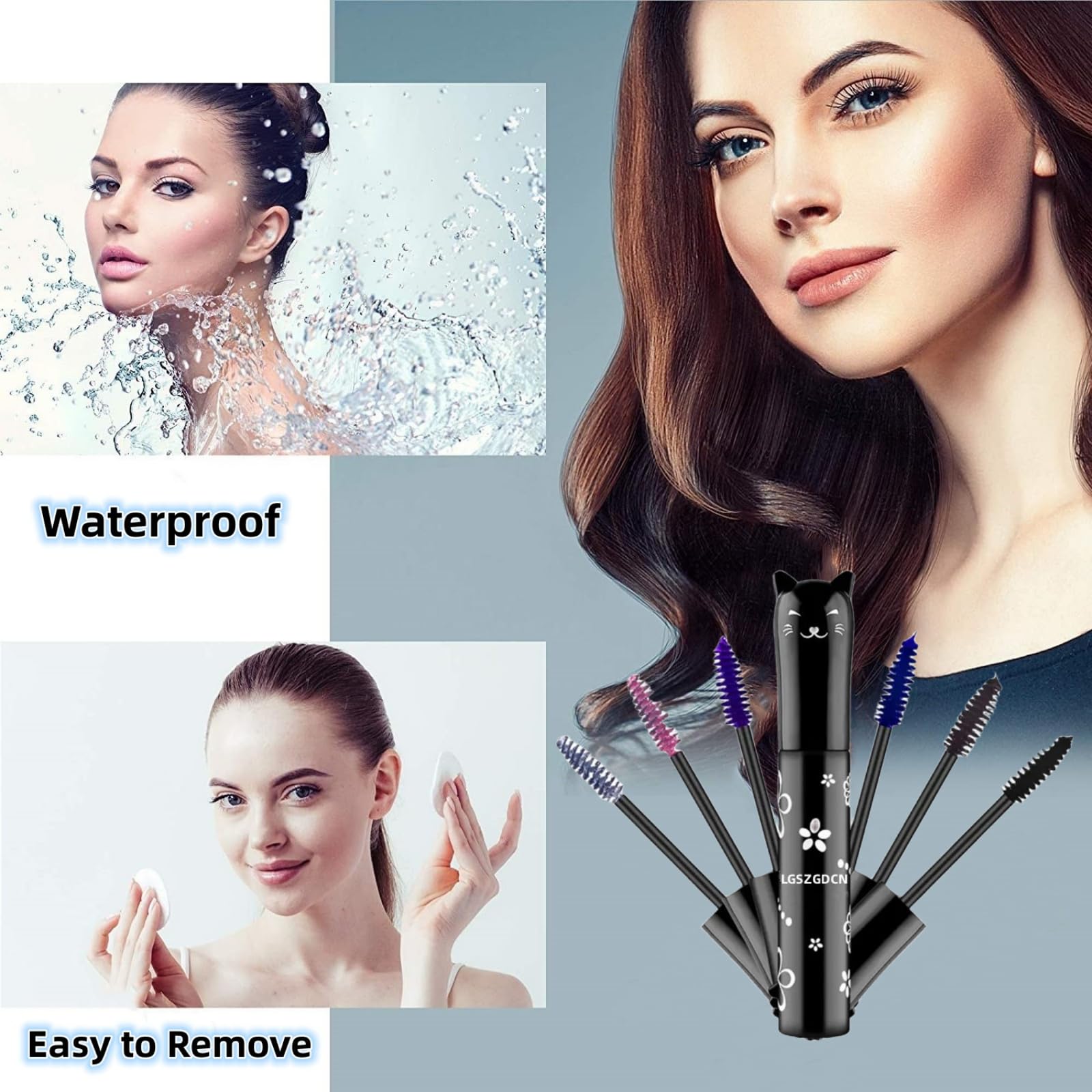 LGSZGDCN blue mascara tube provides vibrant accent for evenings.