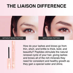 Liaison Brow Growth Serum ingredients label highlights peptides and biotin for brow nourishment.