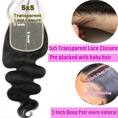 Liangya Hair HD Body Wave Closure close-up of preplucked baby hairs