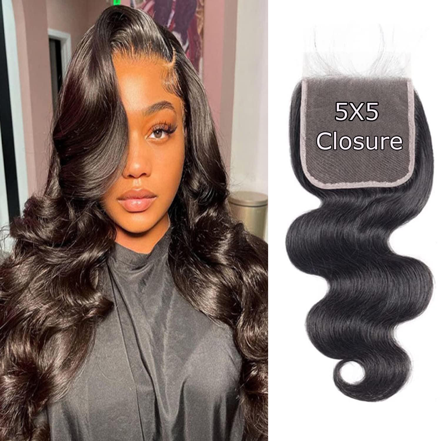Liangya Hair HD Body Wave Closure 14in front view for natural part blend