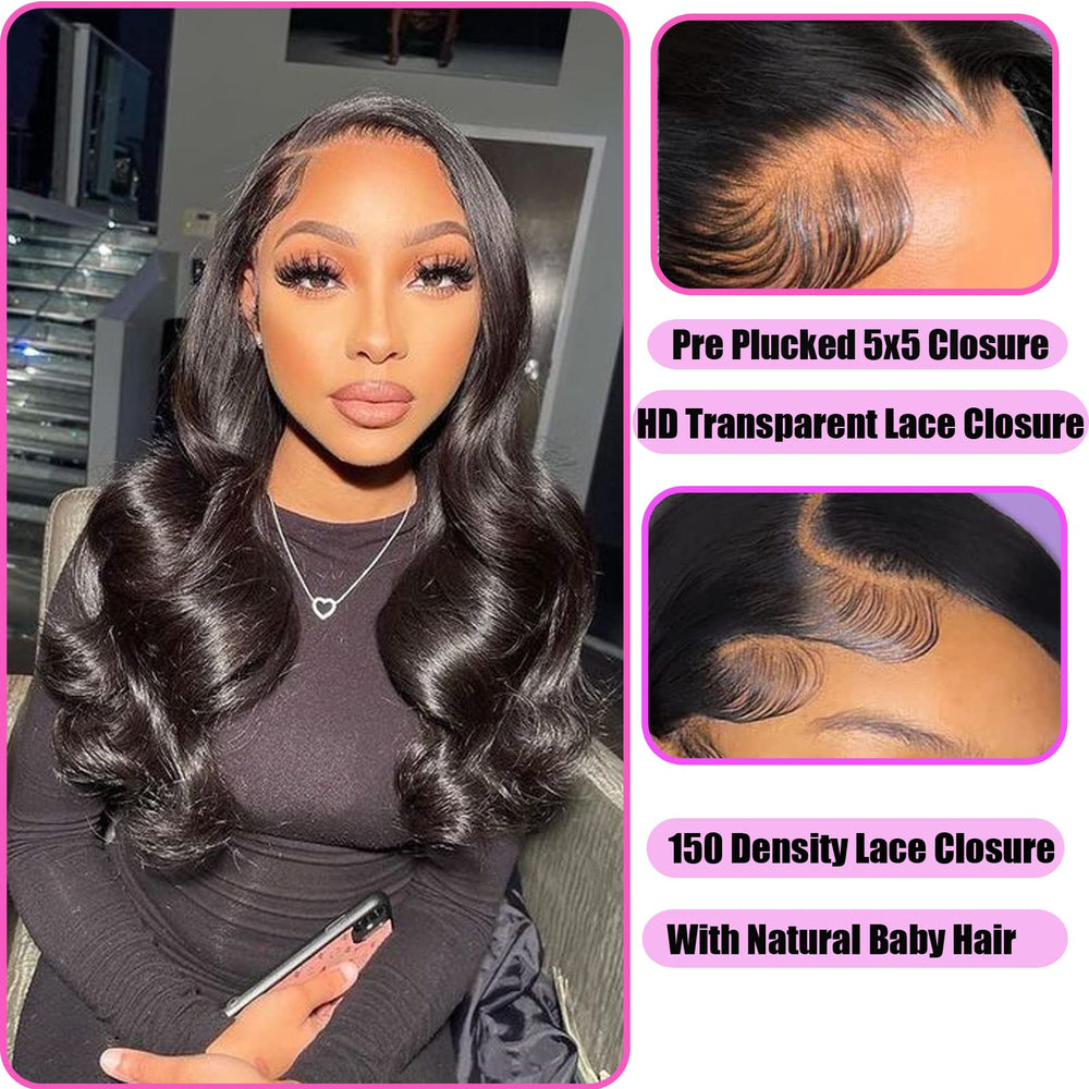 Liangya Hair HD Body Wave Closure 14in side-part view for versatile styling