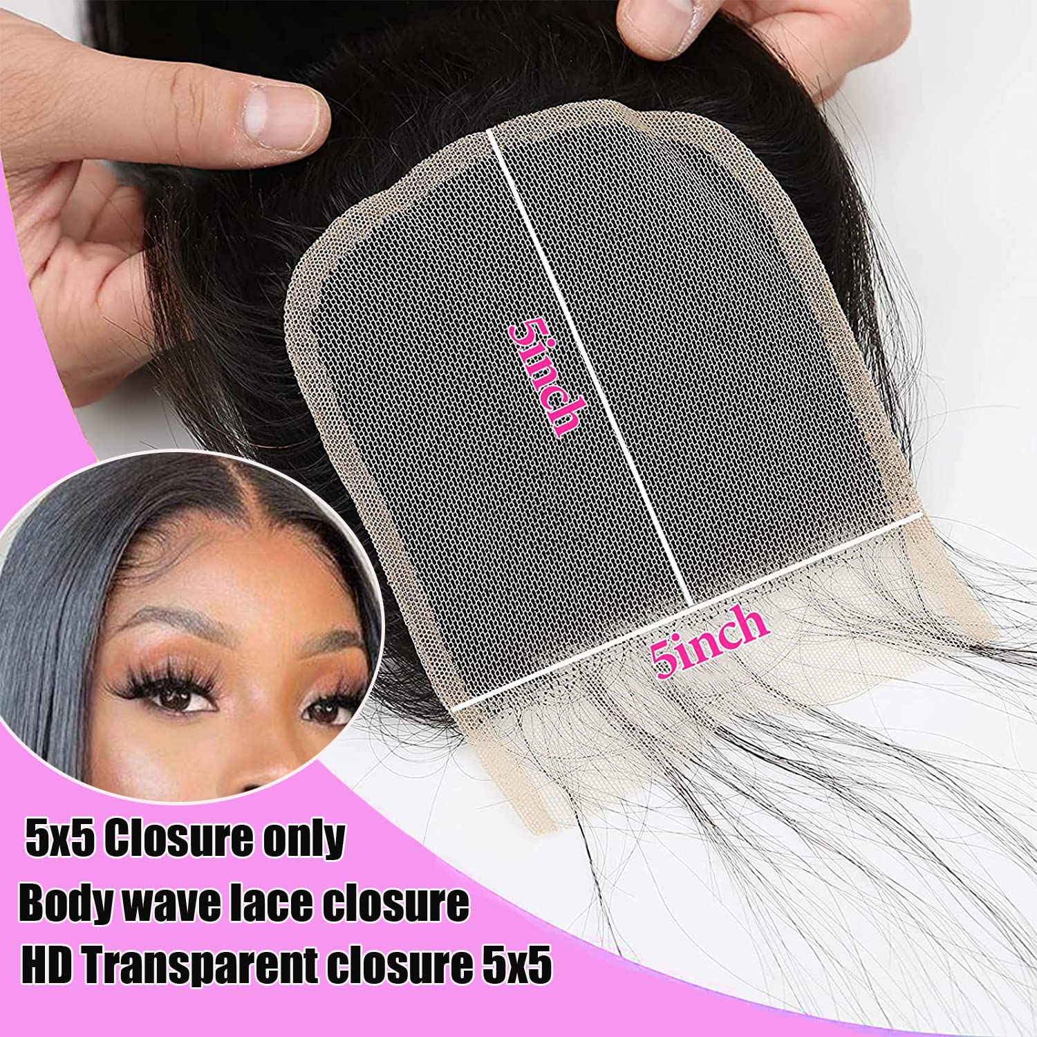 Liangya Hair 5x5 transparent lace detail with bleached knots for skin tone match
