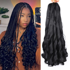 Lianzi French curly braiding hair 18-inch pack shows loose waves for versatile box braids.