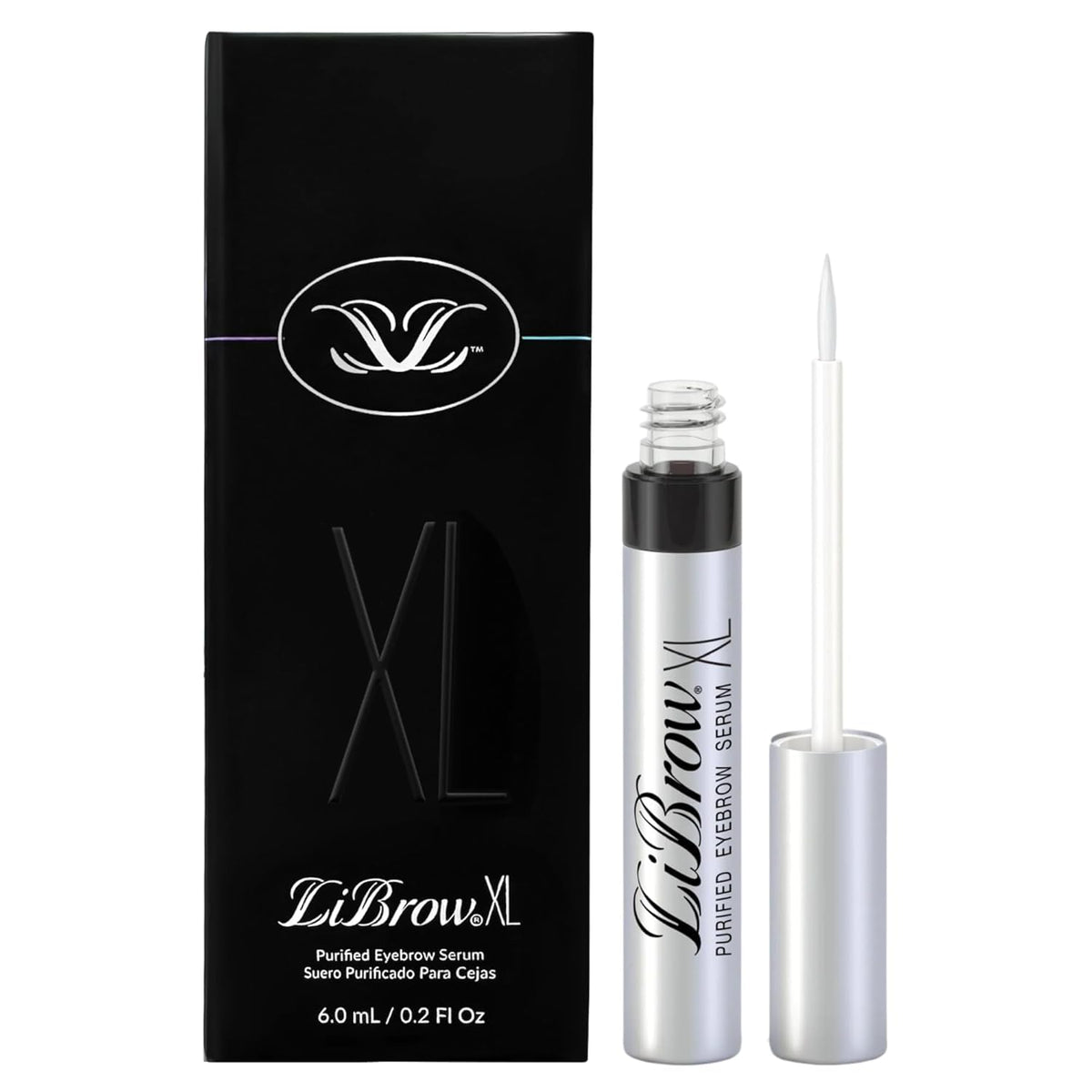 LiBrow purified eyebrow serum XL bottle showing easy daily use for fuller brows