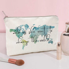 LICOBG world map makeup bag - zip detail highlighting secure closure for cosmetics.