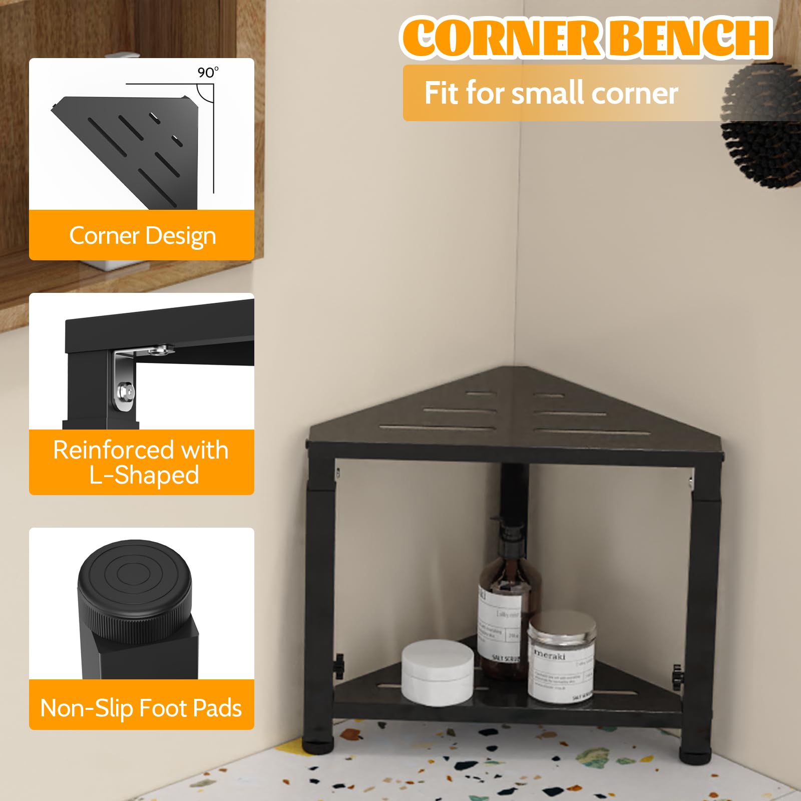LIDTOP shower foot rest corner storage shelf in triangle design for organization