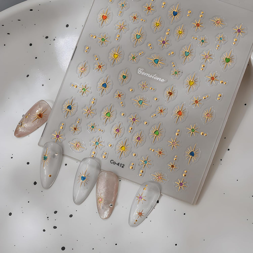 LIDUNANWU star nail stickers colorful rhinestones create sparkling manicure accents.