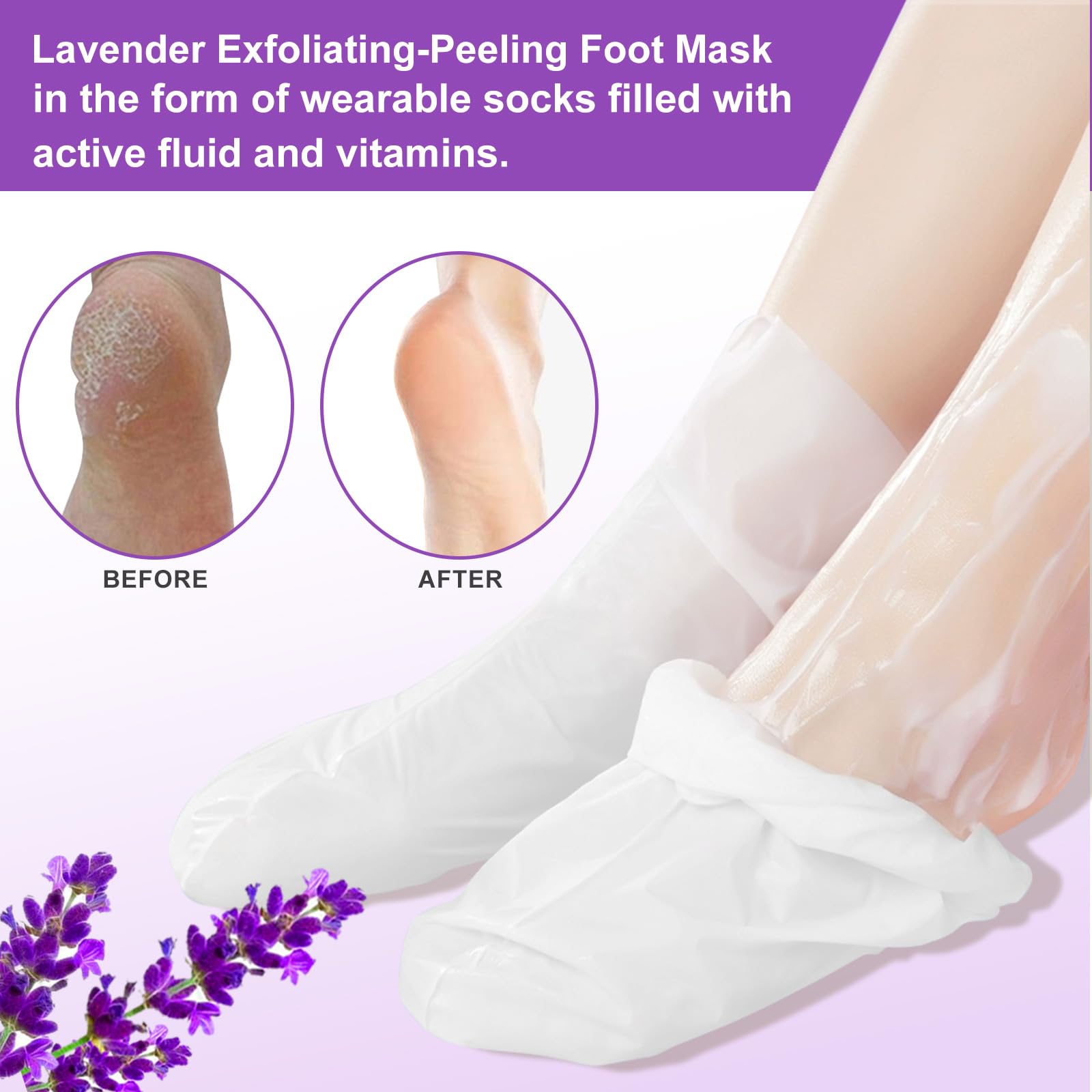 Liefiet Foot Mask highlights natural ingredients and lavender for gentle skin care.