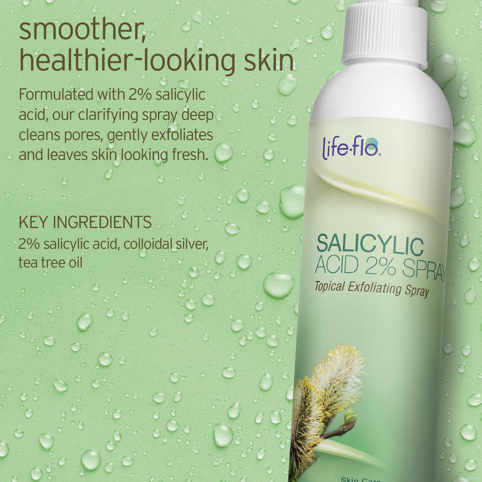 LIFE-FLO 2 percent salicylic acid spray on the face for refreshing clarity