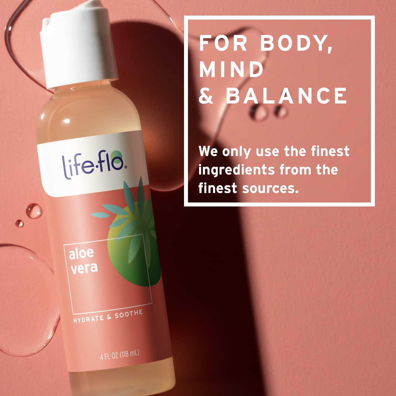 LIFE-FLO Aloe Vera juice close-up highlighting plant-based hydration