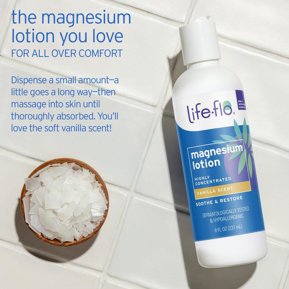 LIFE-FLO Magnesium Lotion skin-softening formula with shea butter and coconut oil.