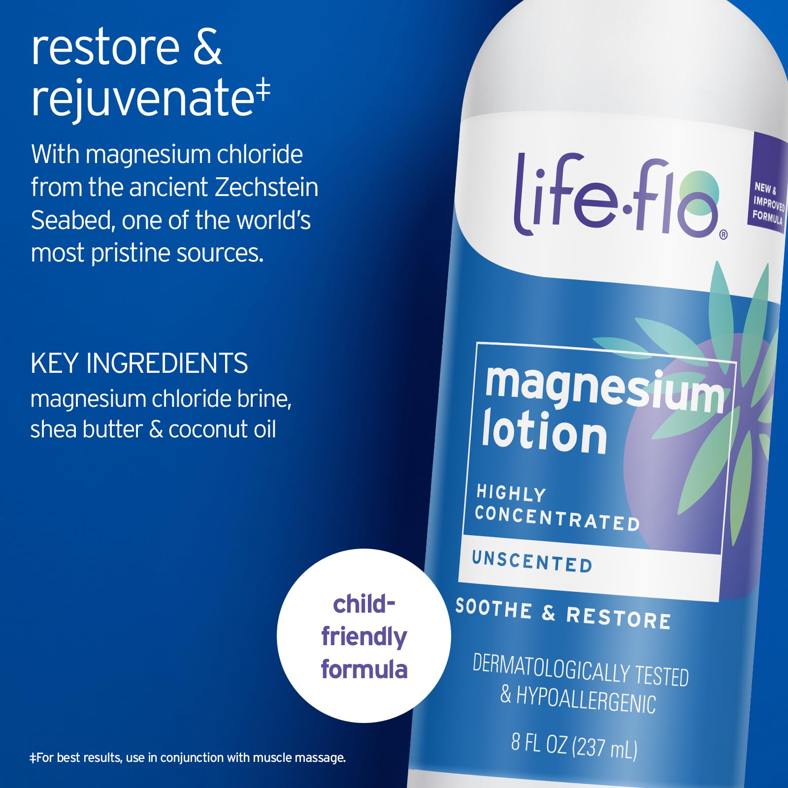 Life-Flo Magnesium Lotion unscented bottle for gentle skin care