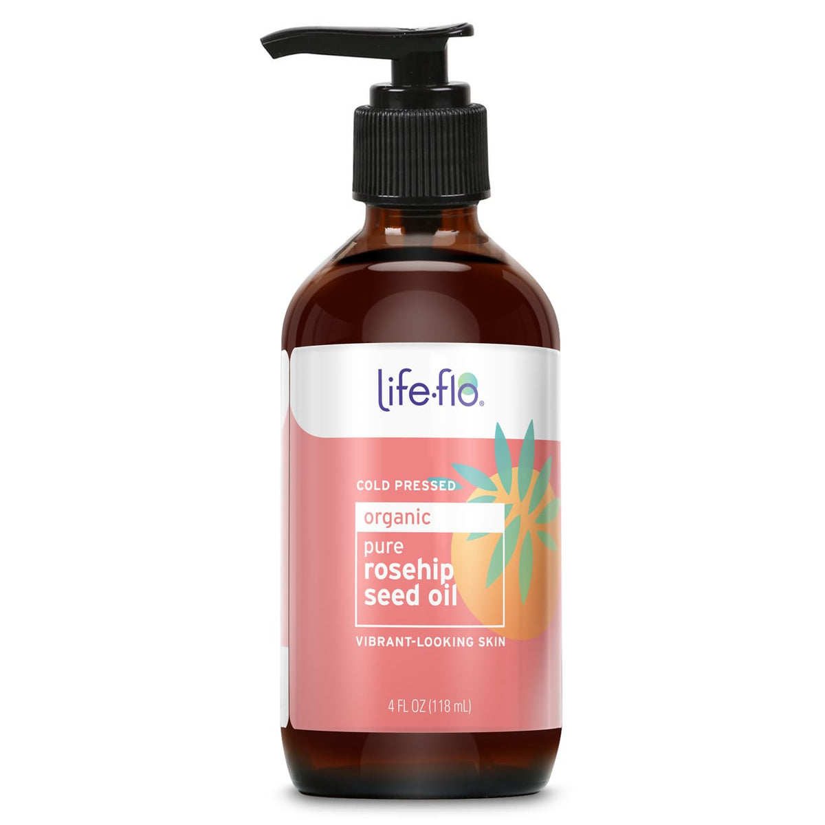 LIFE-FLO Pure Organic Rosehip Seed Oil bottle front for skin hydration