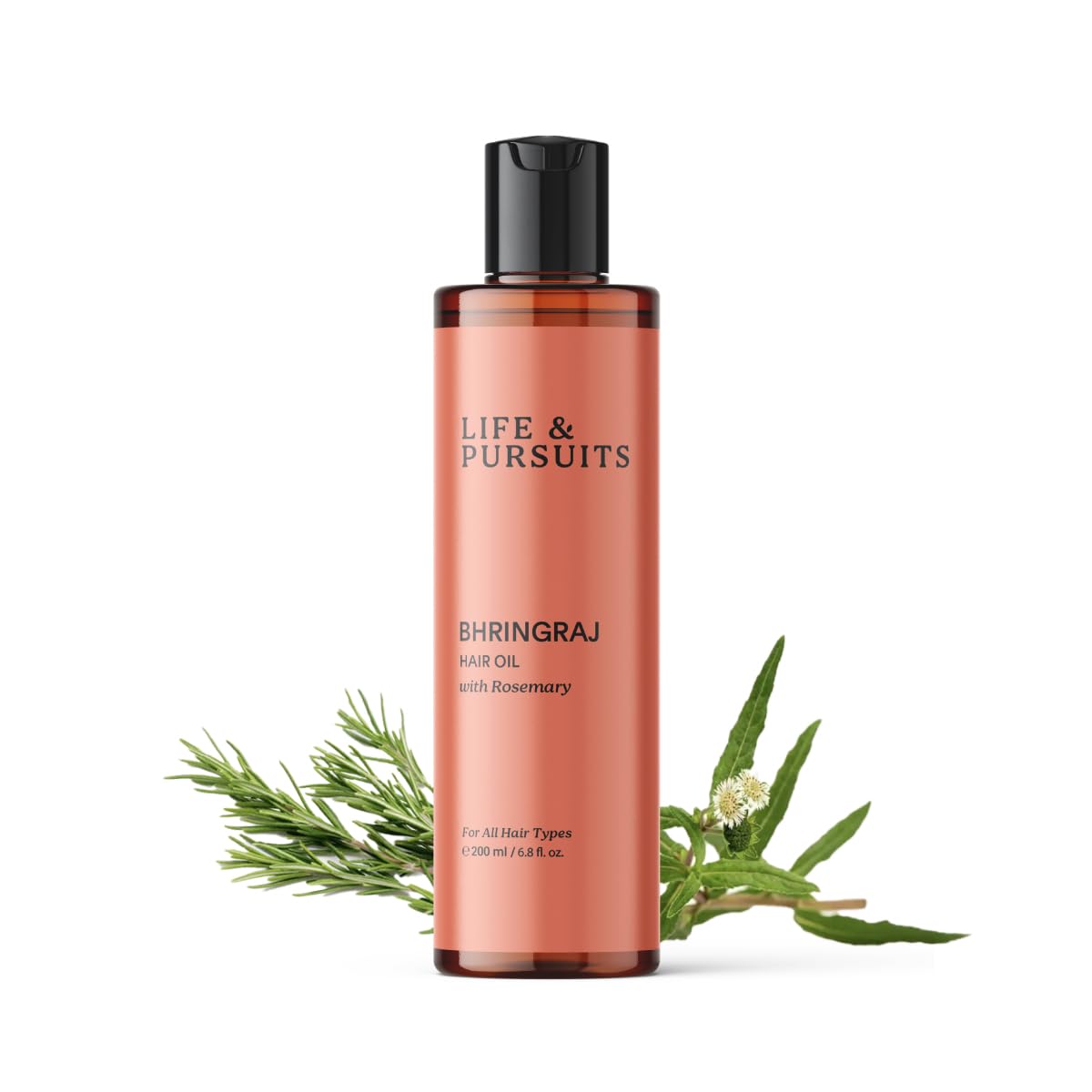 Life and Pursuits Bhringraj hair oil bottle with pure Ayurvedic formulation for scalp nourishment.