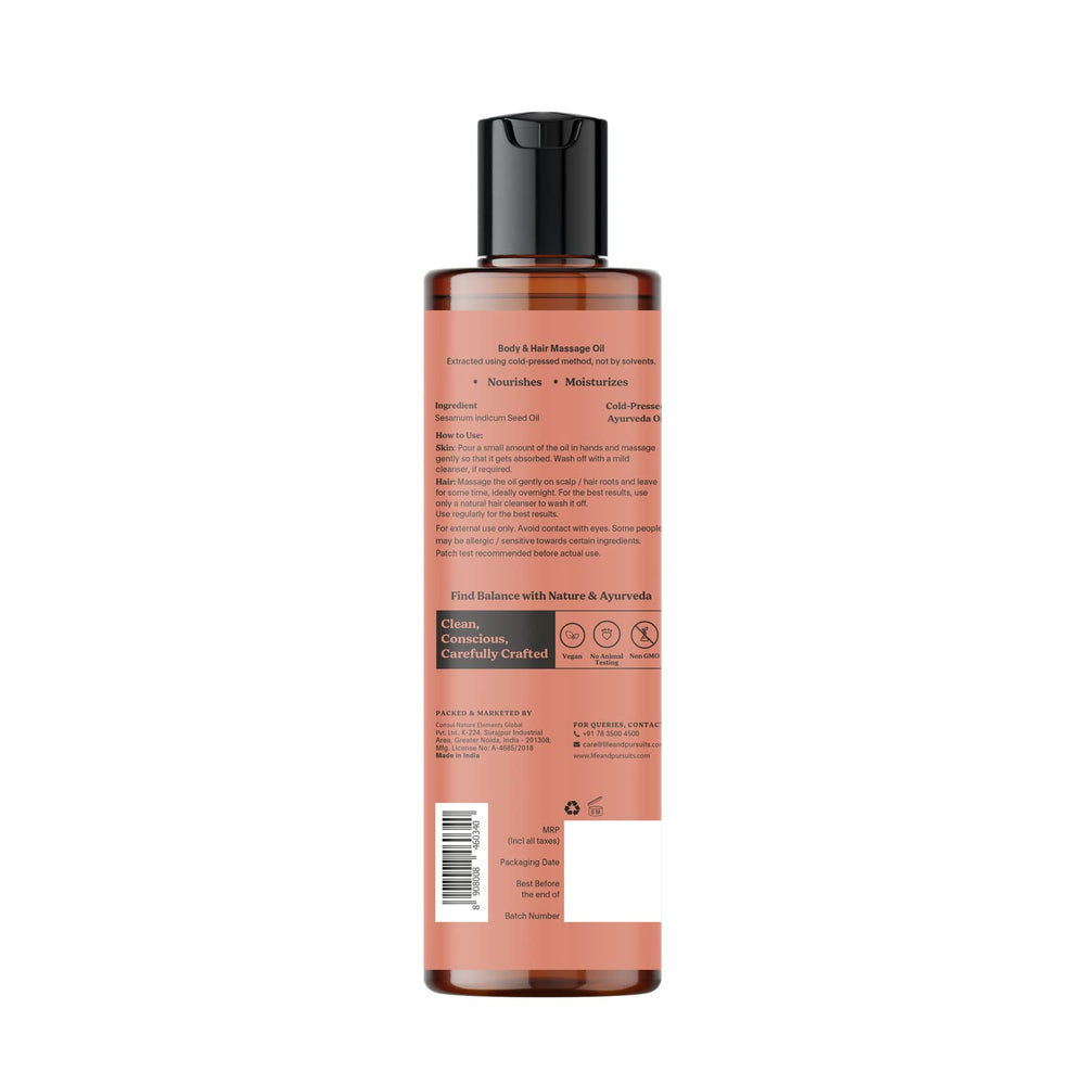 Life & Pursuits sesame oil texture closeup shows rich, nourishing consistency.