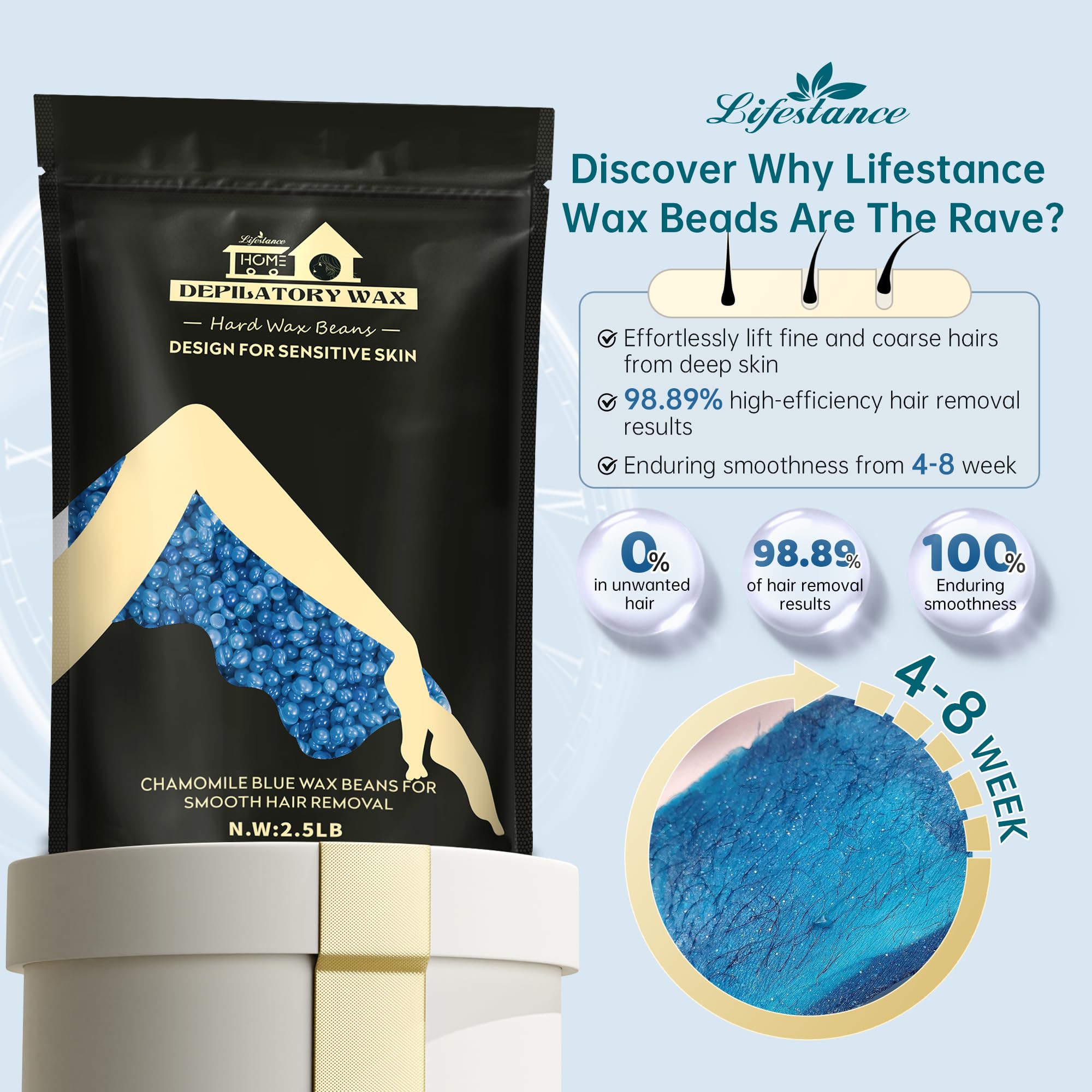 Close-up of Lifestance Chamomile Wax Beads for sensitive skin and gentle care