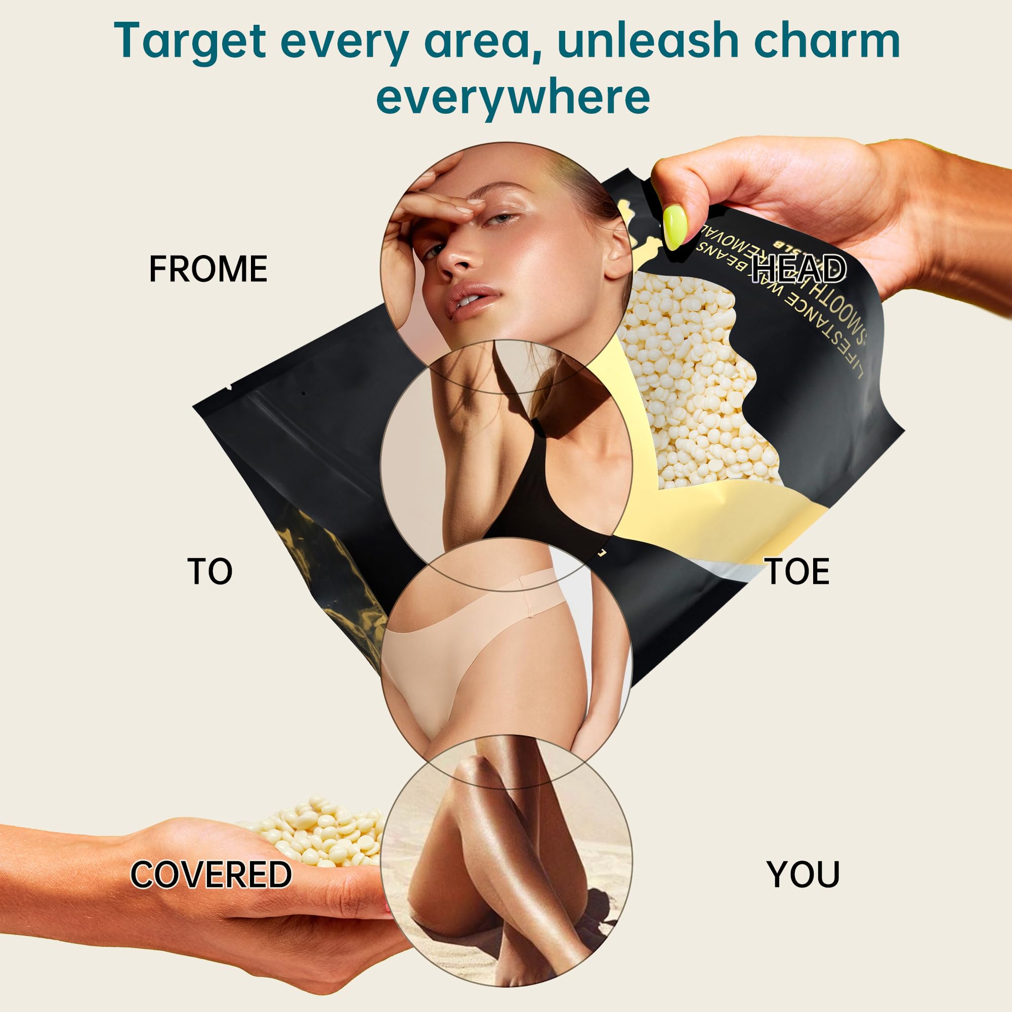 Underarm waxing with gentle wax beads for smooth contouring