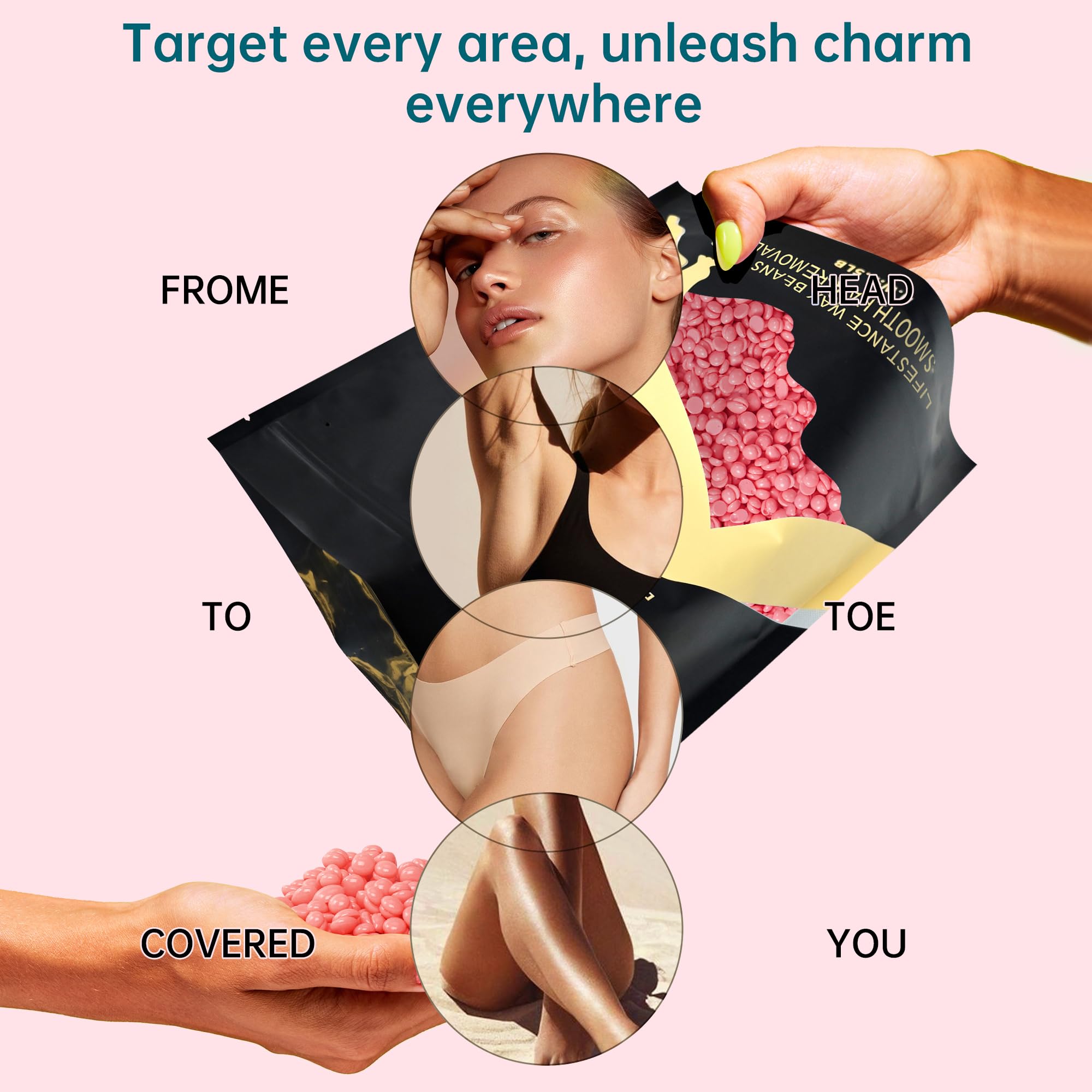 Face waxing with rose beads for smooth facial hair removal.