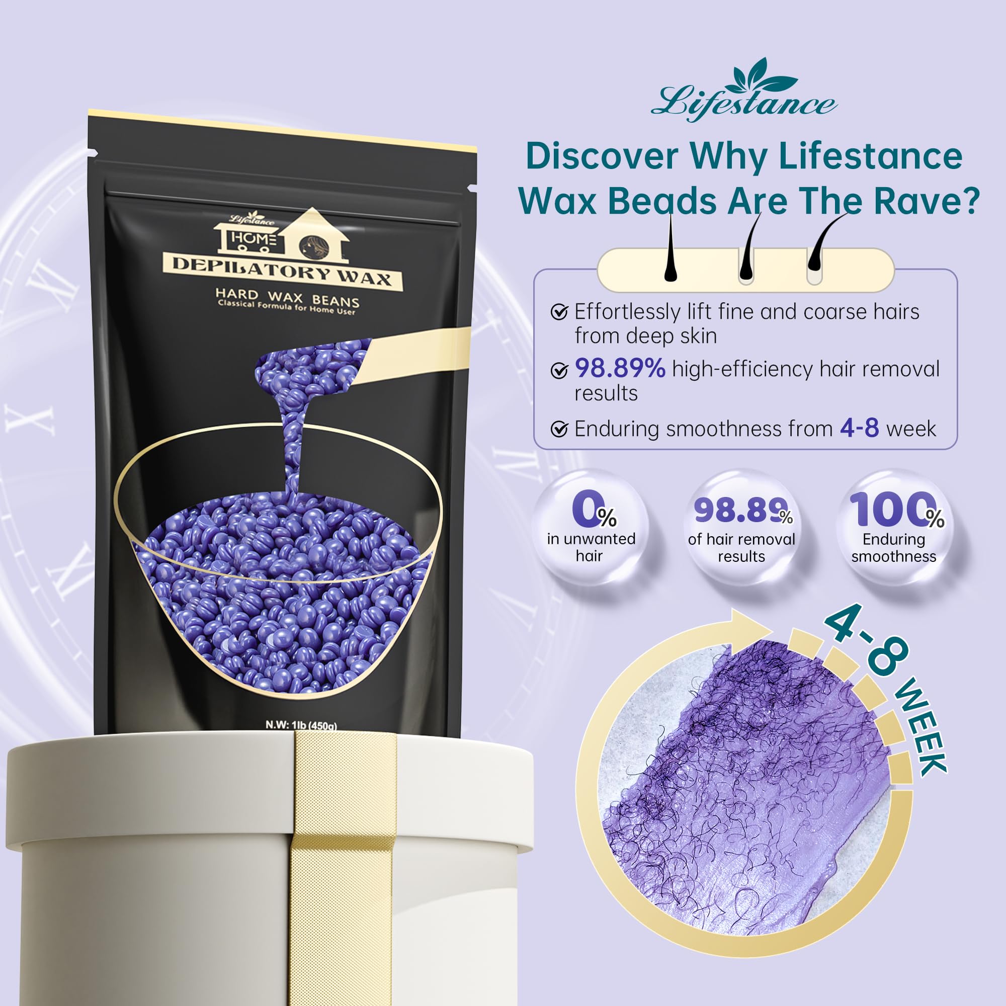 Lifestance lavender hard wax beads melting for gentle at-home waxing