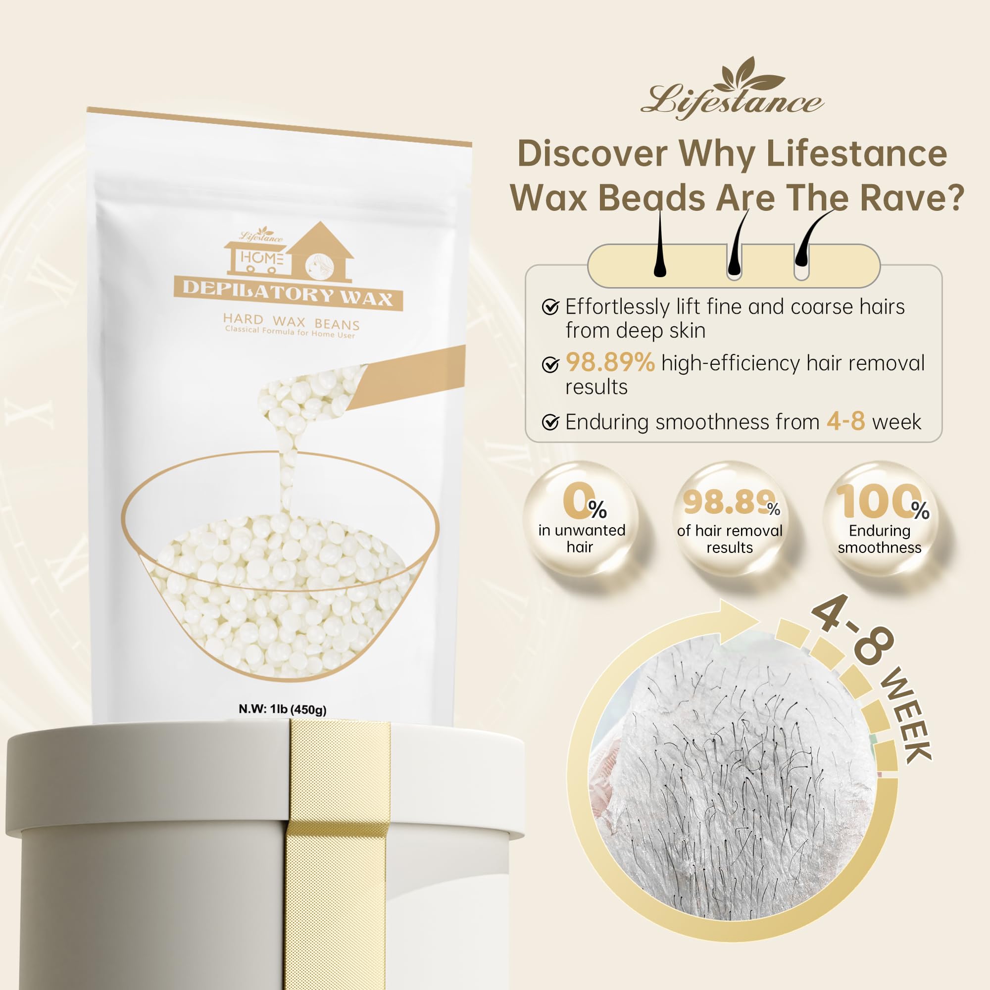Lifestance Pearl White wax beads melting at low heat for comfortable at-home waxing