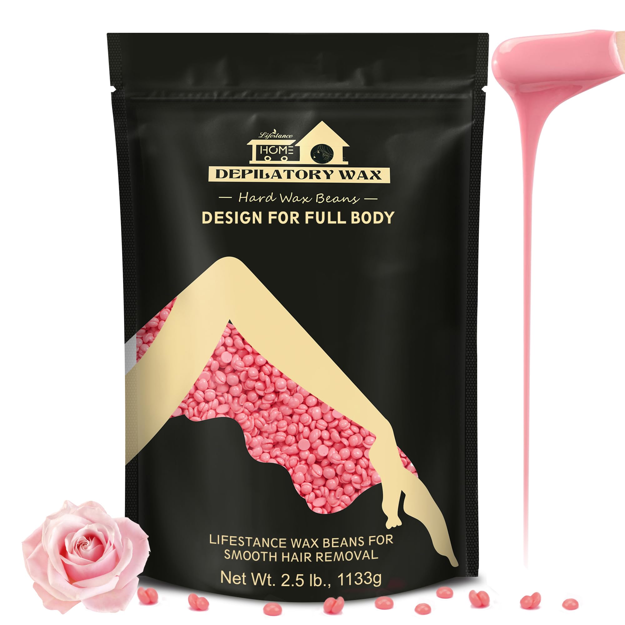 Lifestance rose wax beads packaging for at-home salon-quality waxing.