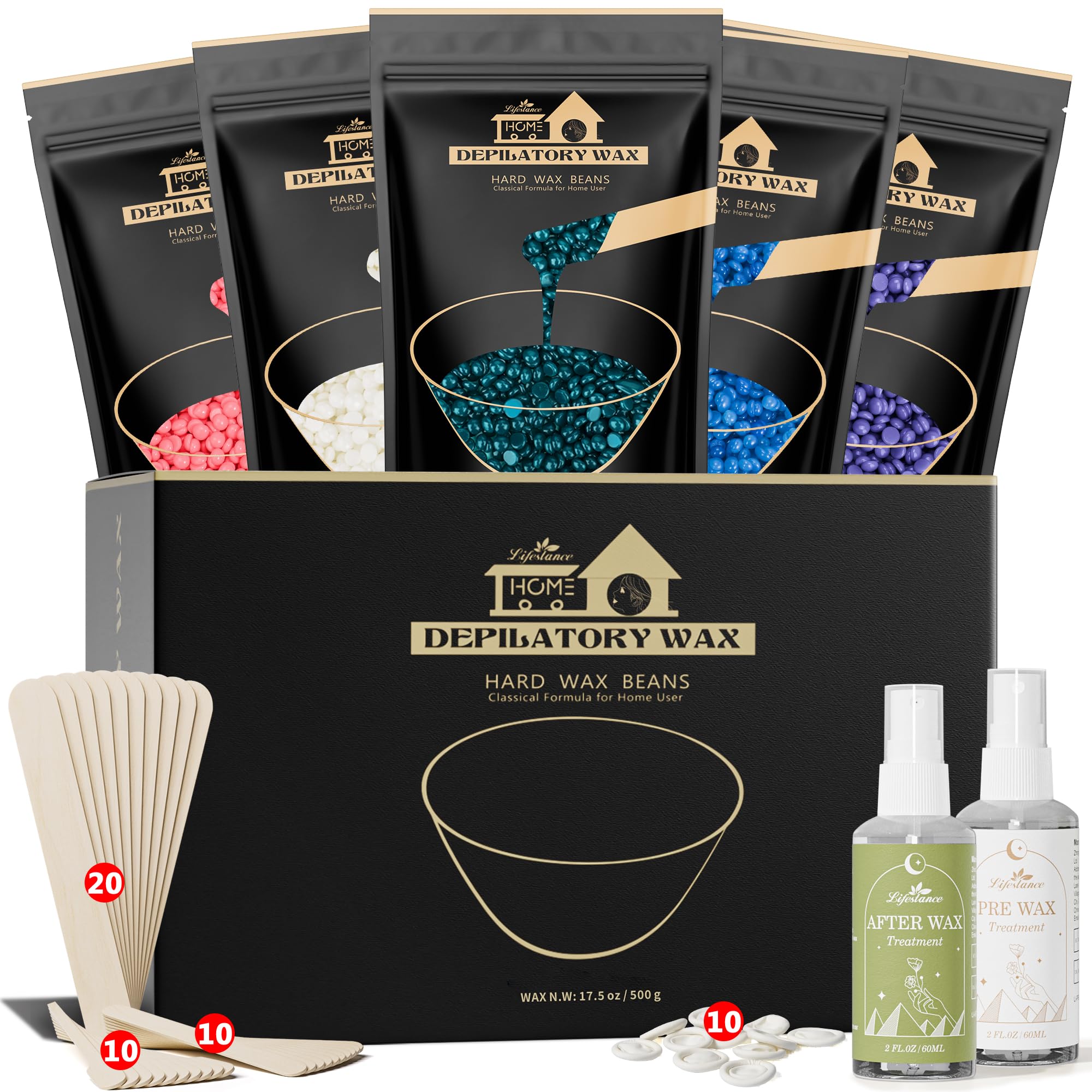 Lifestance wax beads set collection shown for at-home salon-quality waxing sessions.