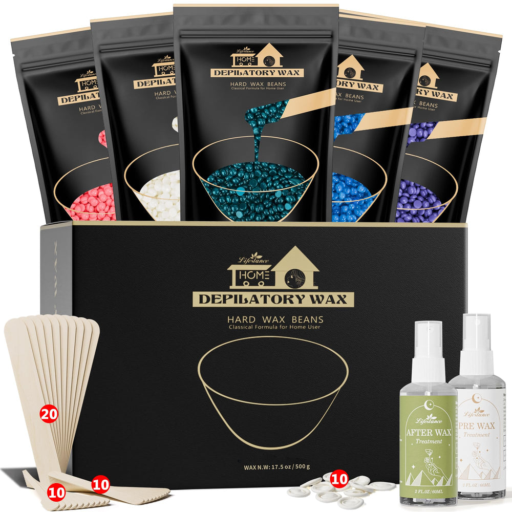 Lifestance wax beads set collection shown for at-home salon-quality waxing sessions.