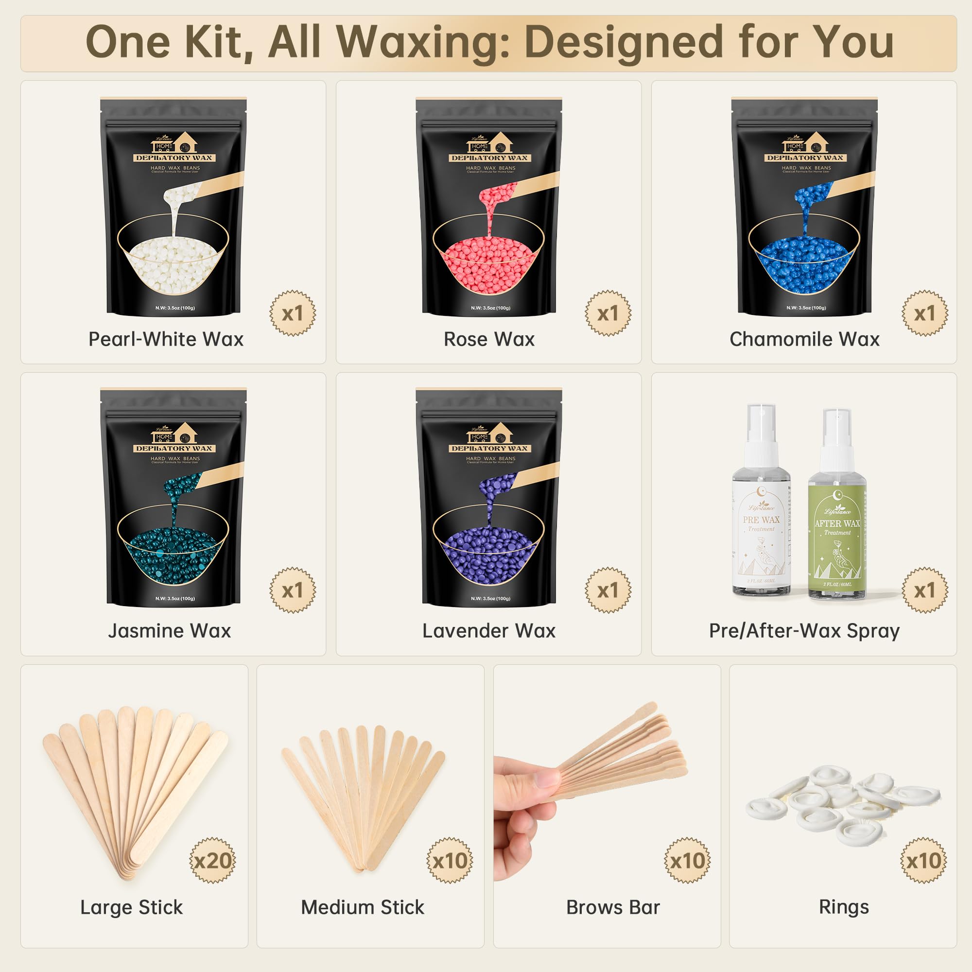 Lifestance wax sticks and tools shown for precise, mess-free waxing.