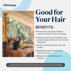 LifeVantage Nourishing Hair Shampoo lather close-up hints refreshing scent