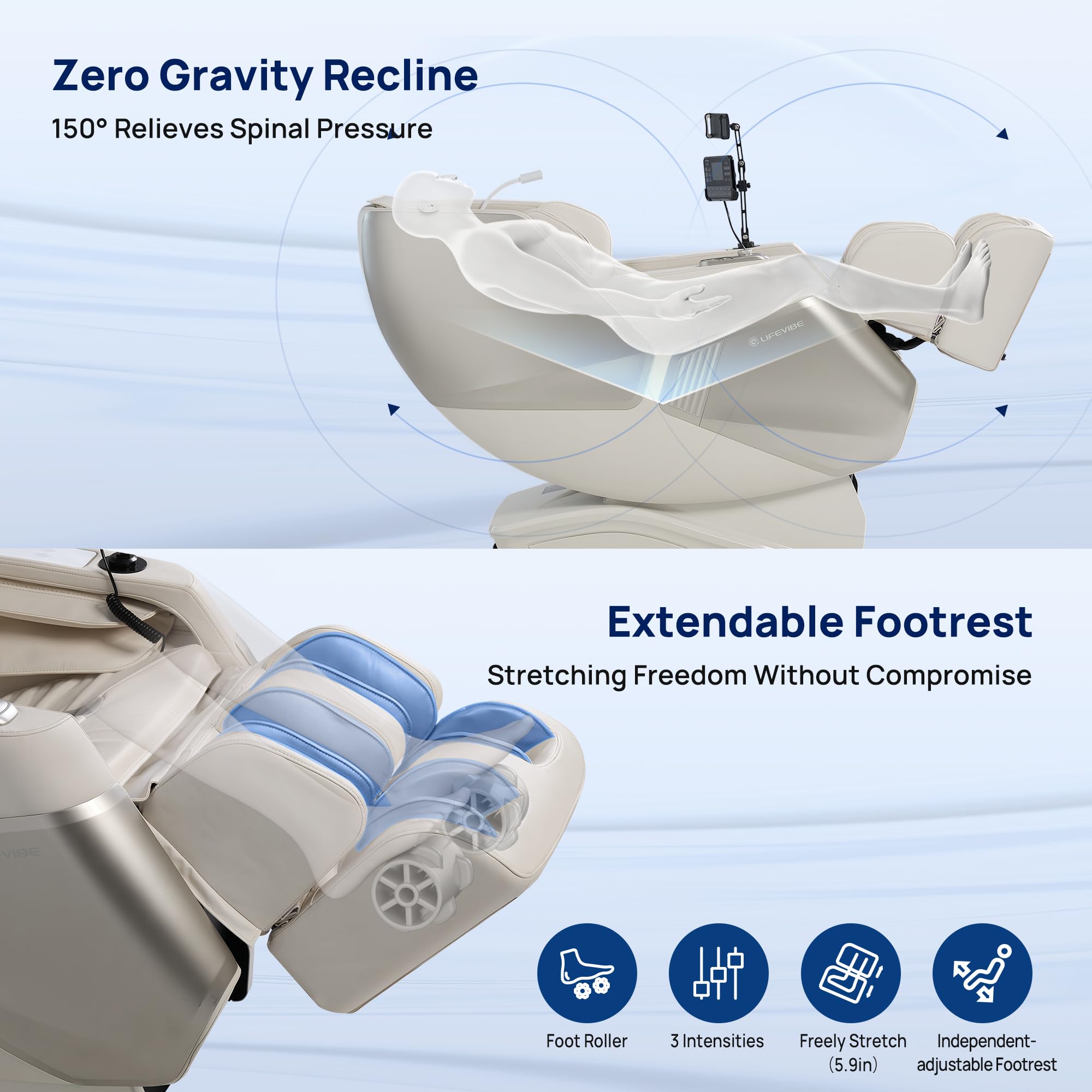 Lifevibe touchscreen control with Bluetooth for convenient relaxation setup.