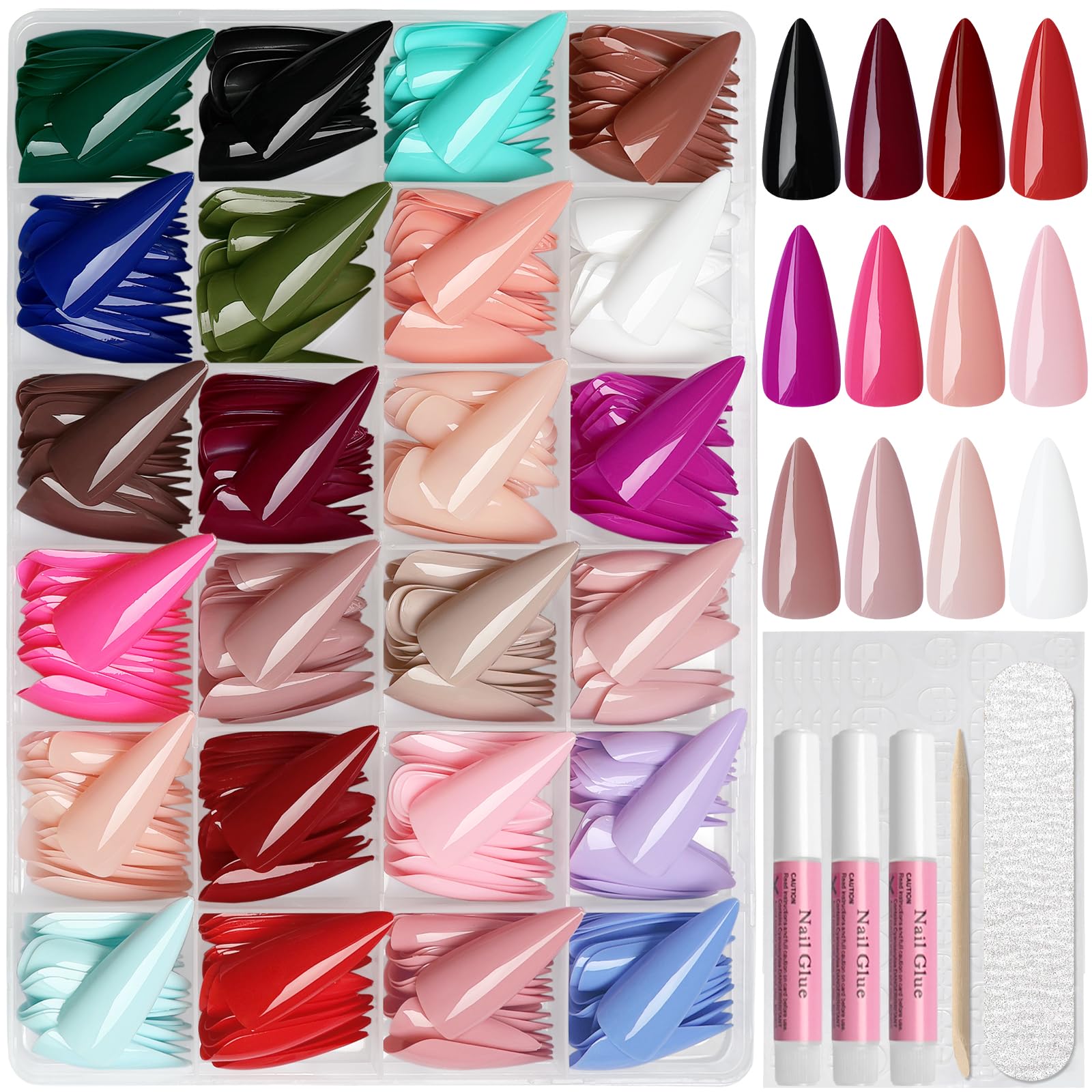 Lifextol stiletto press-on nails kit with glossy finish for quick home manicure