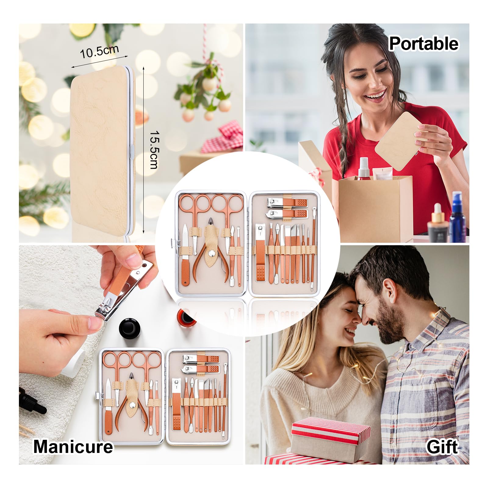 Gift-ready LifHap nail care kit in rose gold packaging.