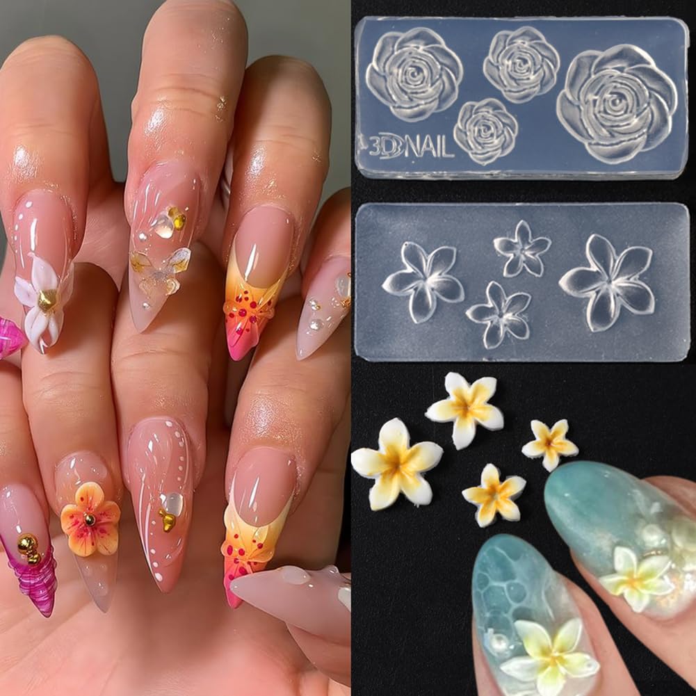 LIFOOST 4-pcs flower mold pack for versatile nail art and crafts.