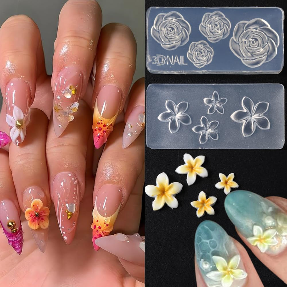 LIFOOST 4-pcs flower mold pack for versatile nail art and crafts.