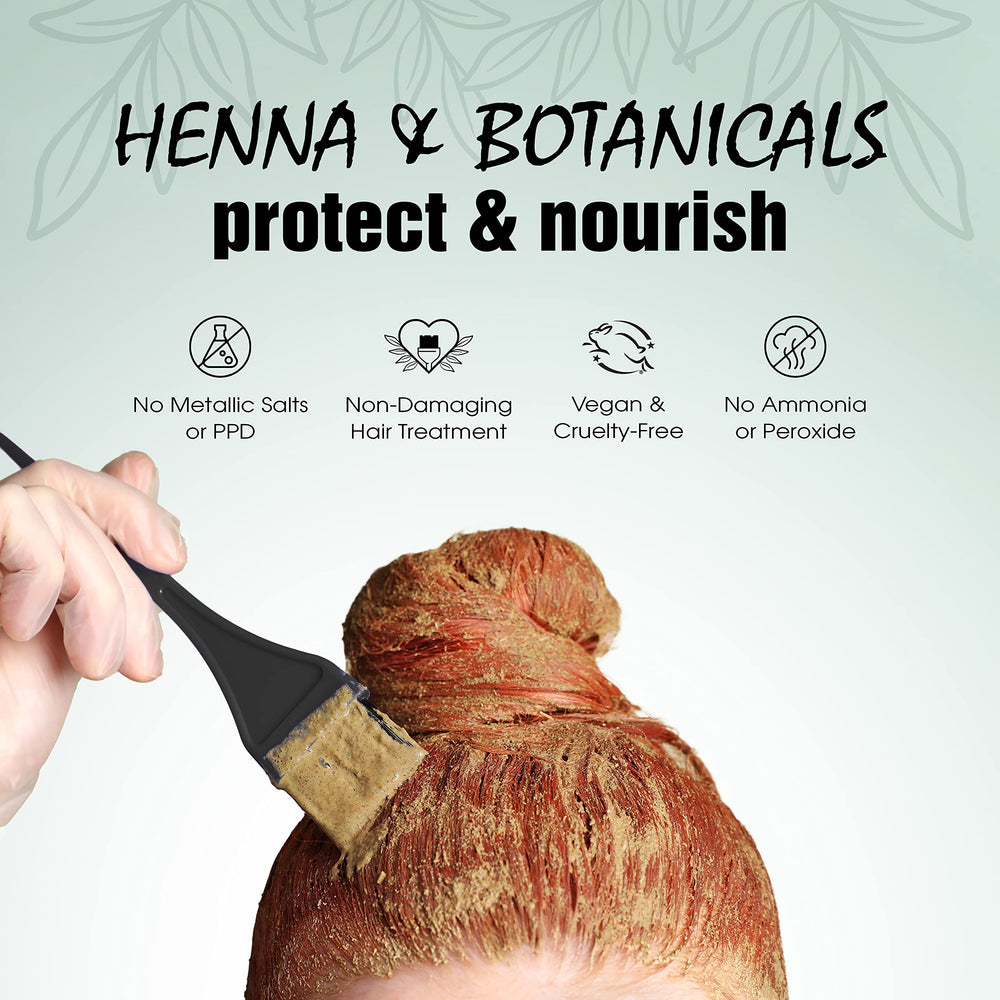 Light Mountain Henna application gloves suggest mess-free, comfortable use.