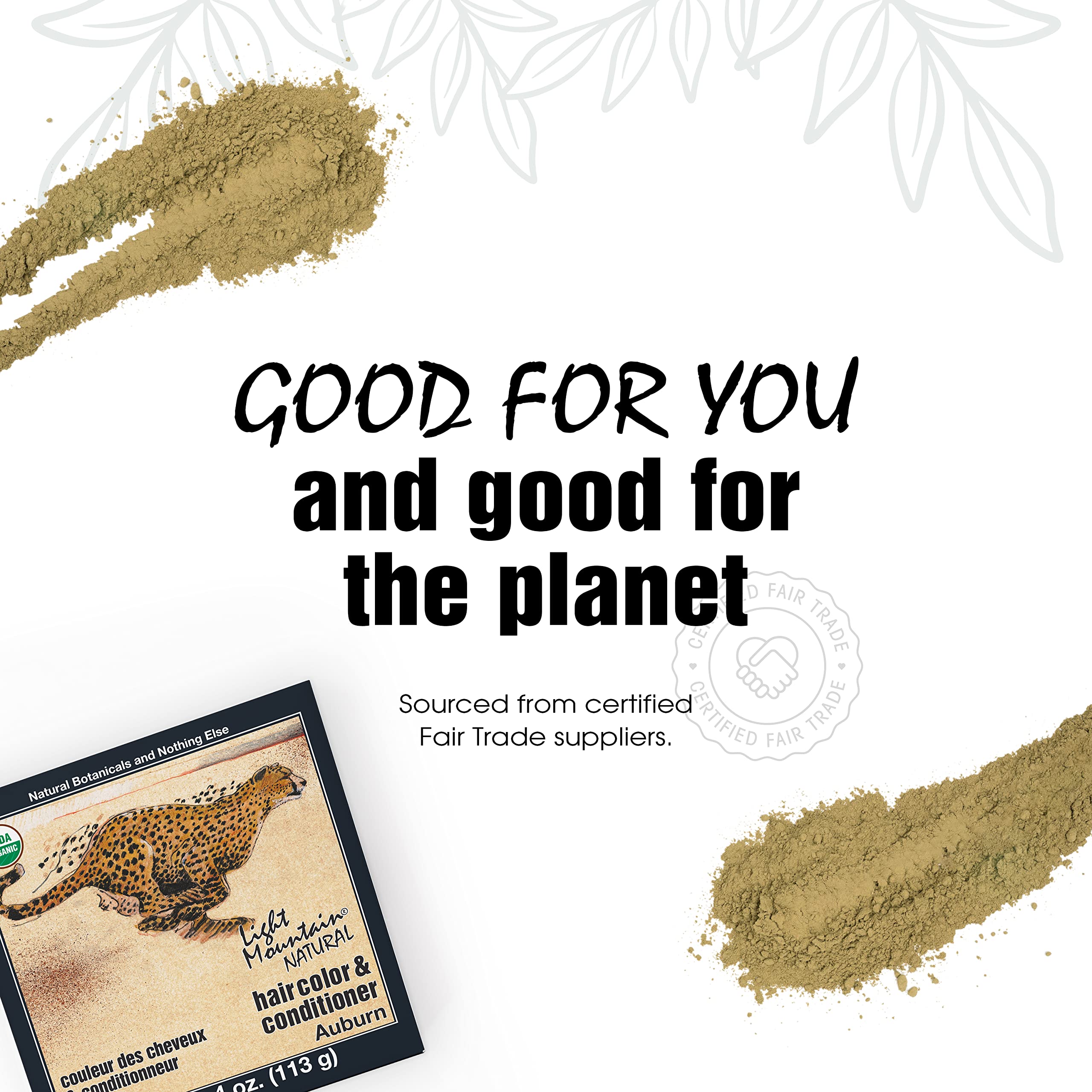 Light Mountain organic botanicals ingredients image conveys natural, salon-quality color without harsh chemicals.