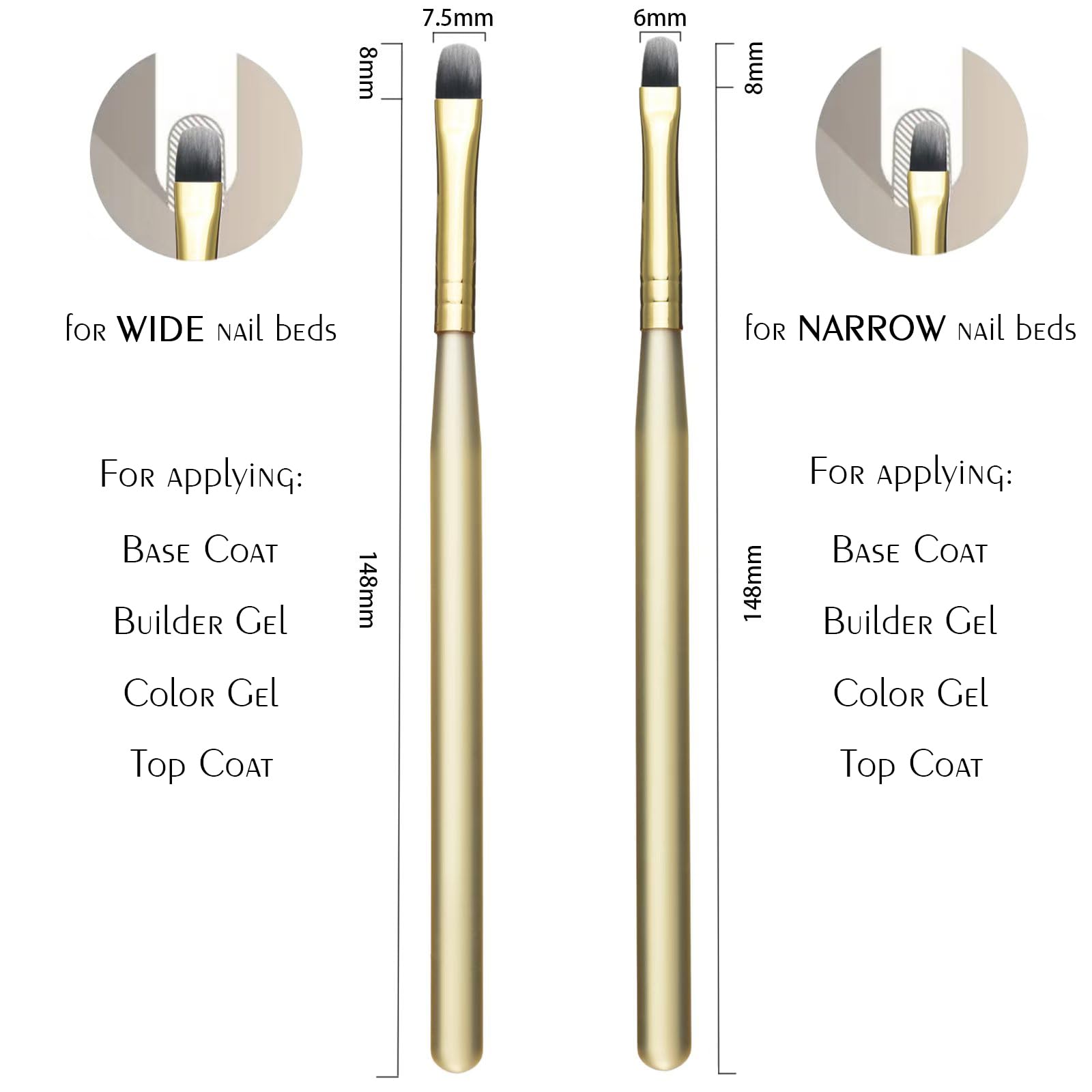 LIGHT RAIN Wide oval brush with cap speeds base and top coat applications.