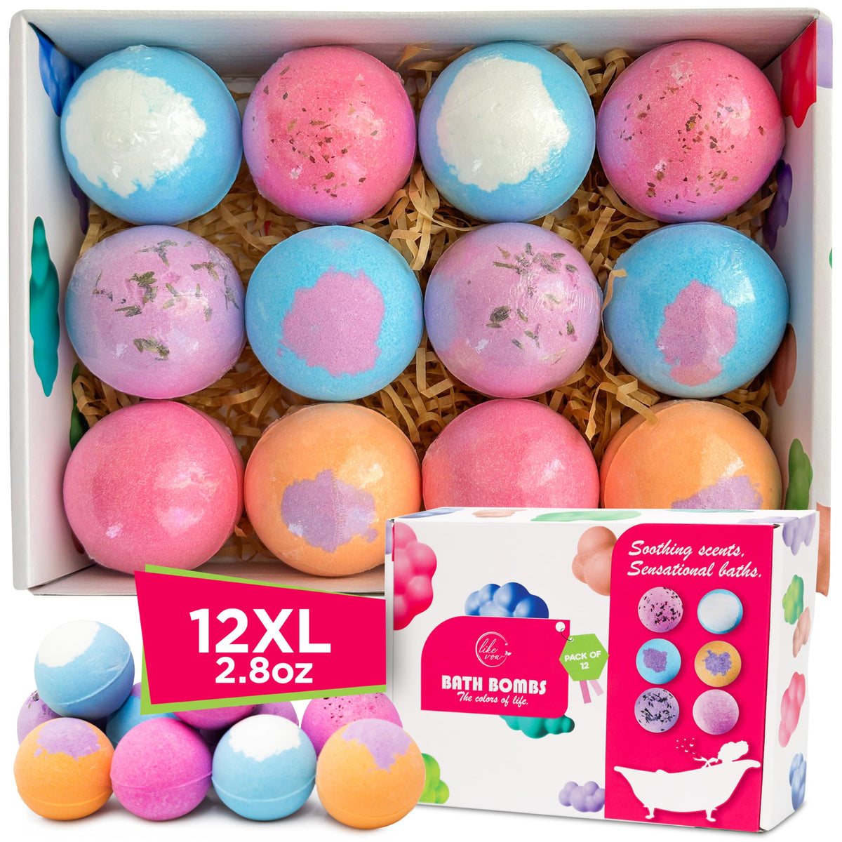 LIKEVOW bath bombs with colorful fizz for a vibrant, relaxing soak.