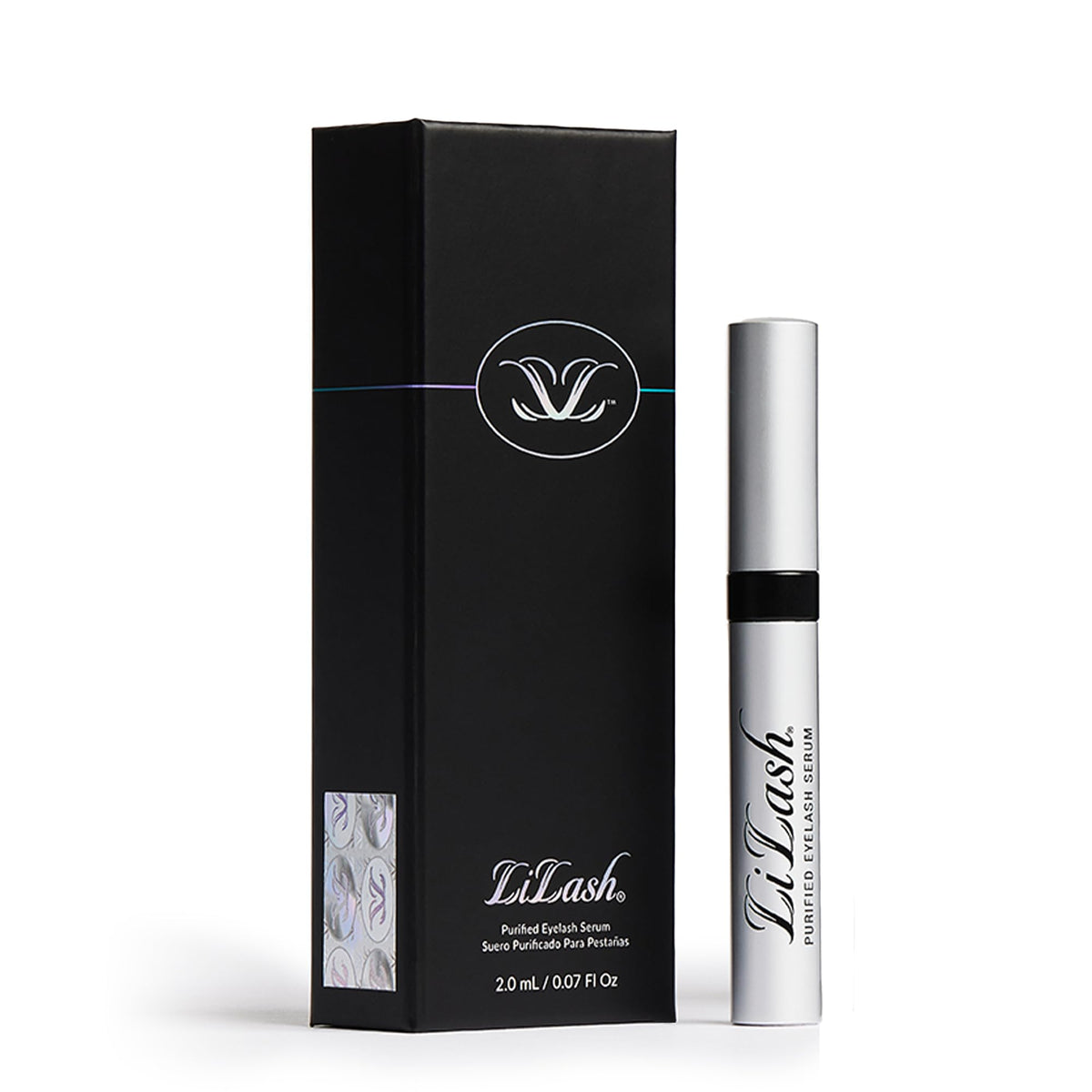 LiLash purified eyelash serum bottle close-up for easy nightly application.